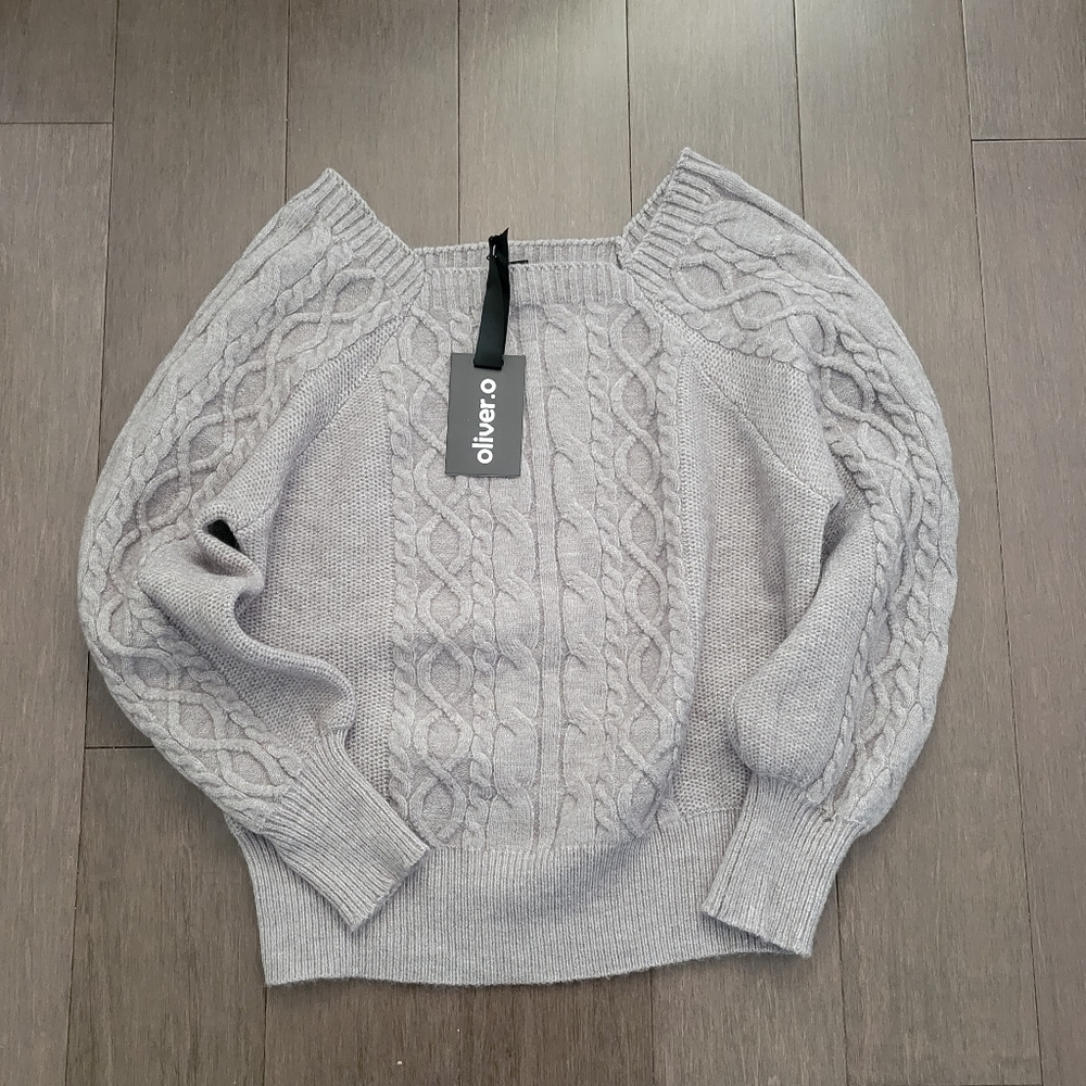 Oliver.O Gray Knit Balloon Sleeve Sweater